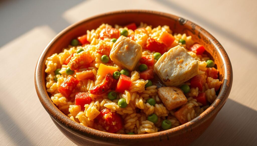 Arroz de pescada colorido