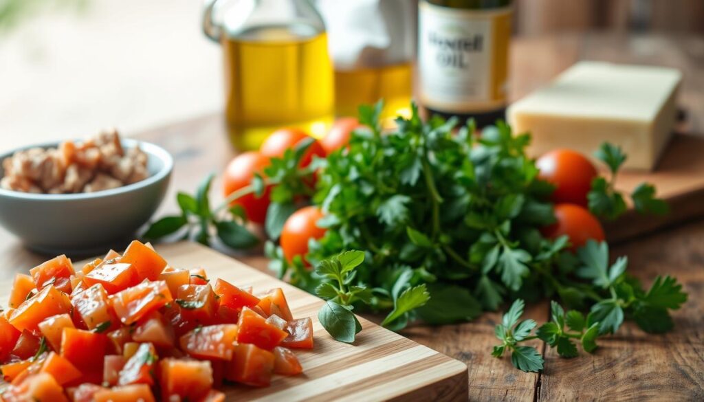 Ingredientes para massa de atum e tomate