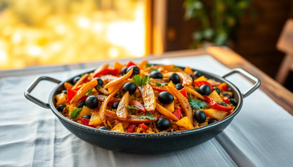Paella Vegan com Tiras Marinadas