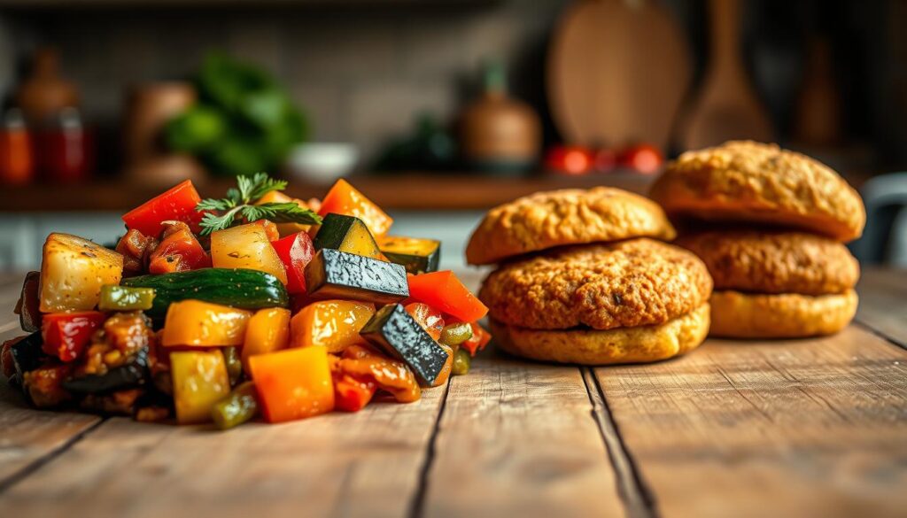 Ratatouille com Hambúrgueres de Grão-de-Bico