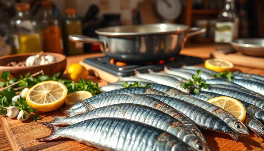 culinária com sardinha fresca