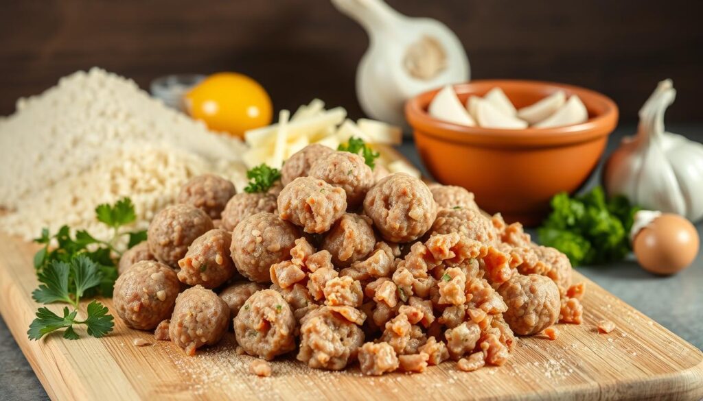 ingredientes para almôndegas de linguiça