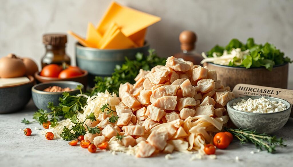 ingredientes para bolinho de frango com queijo