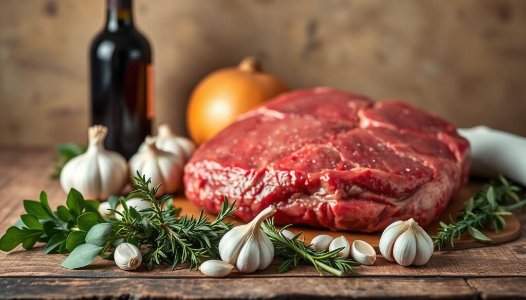 ingredientes para carne de panela com vinho