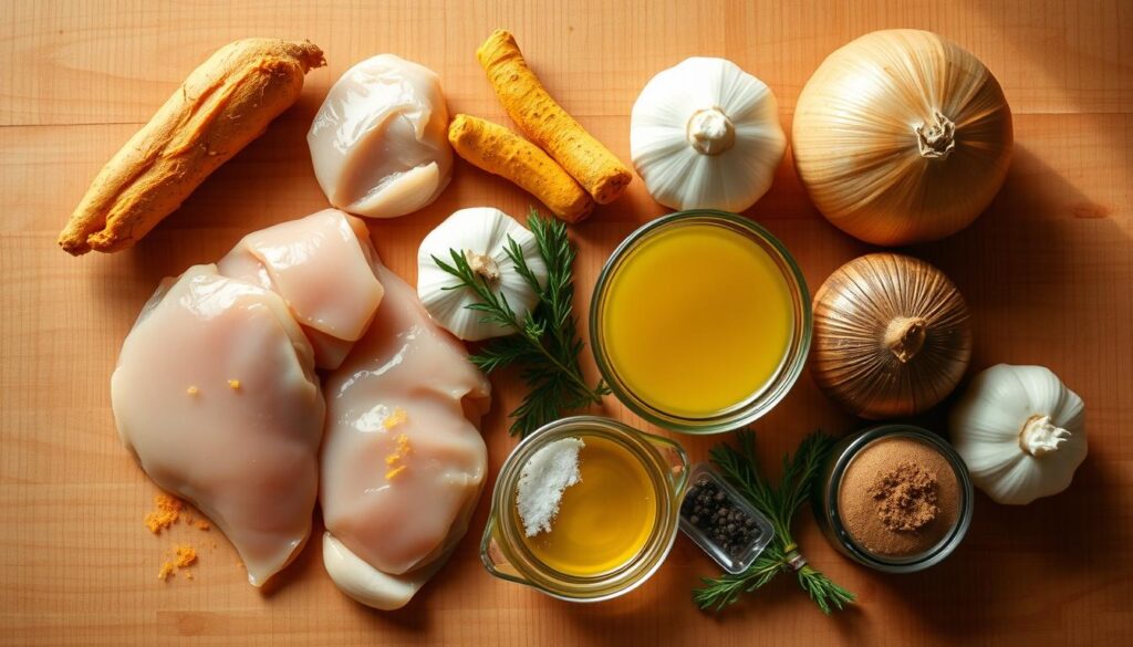 ingredientes para filé de frango com cúrcuma