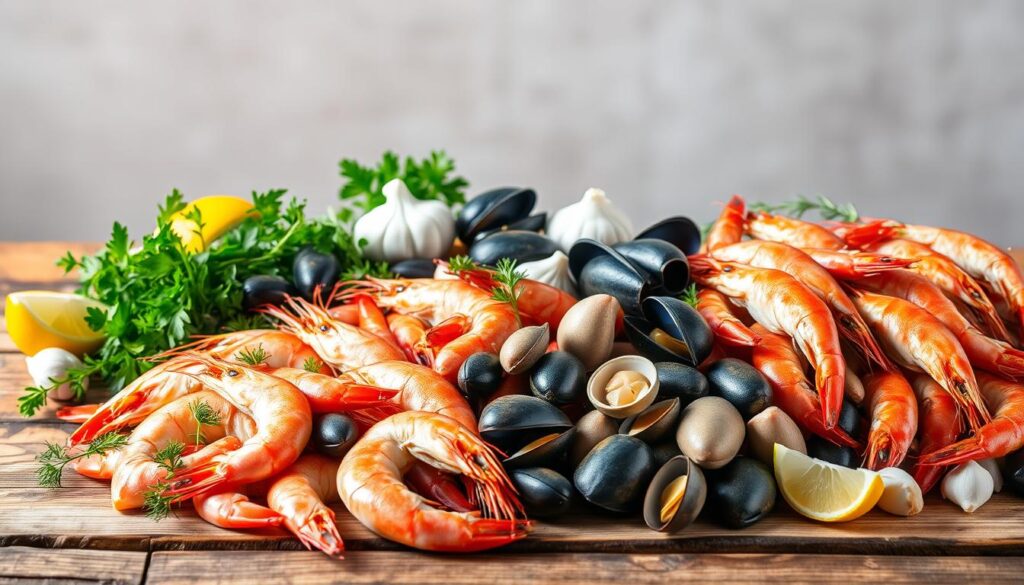 ingredientes para receita de frutos do mar