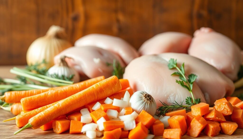 ingredientes para sopa de cenoura com frango