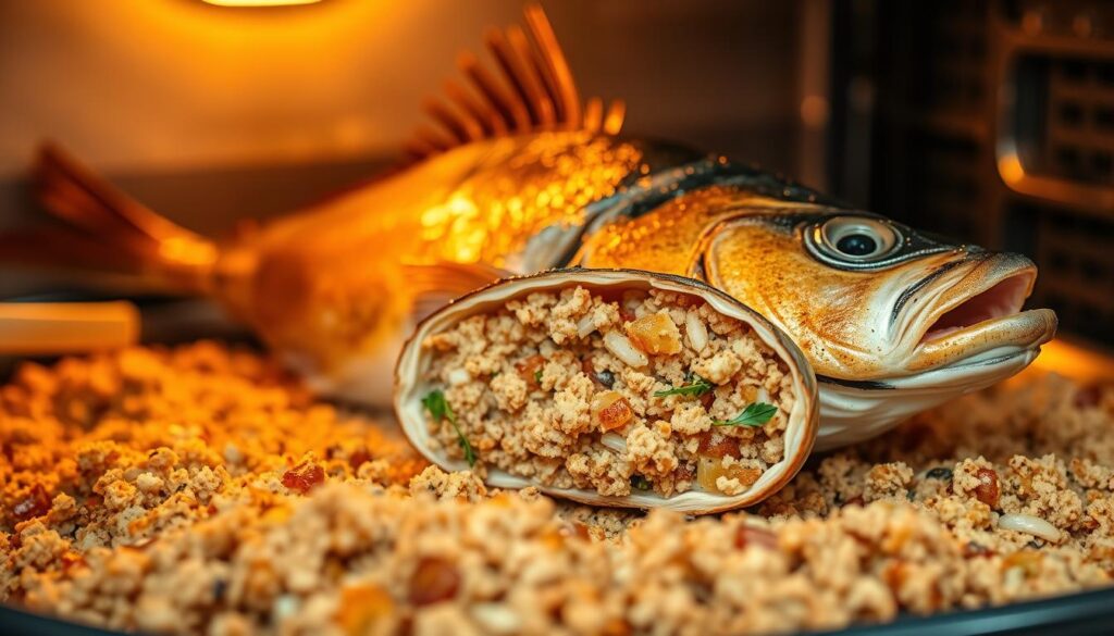 Receita de Peixe assado no forno recheado com farofa