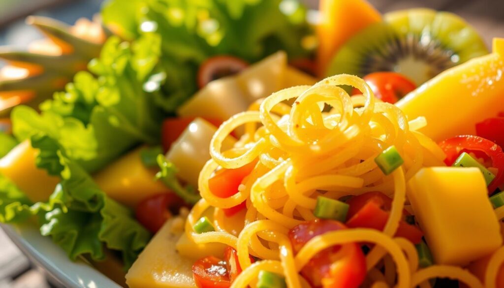 Receita de Salada tropical com macarrão gravatinha