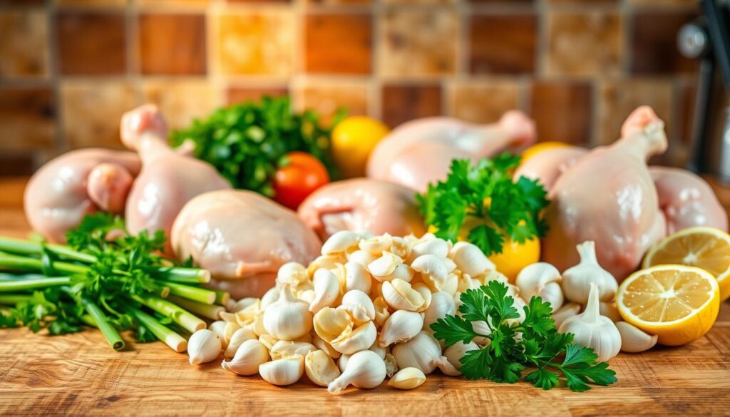 ingredientes para frango ao alho