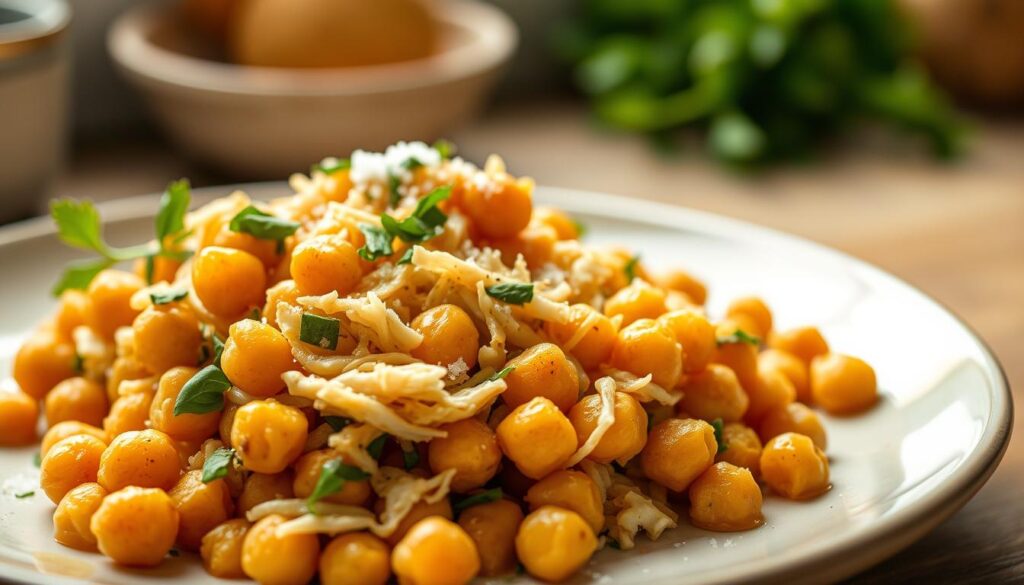 receita fácil de grão de bico com proteína de soja